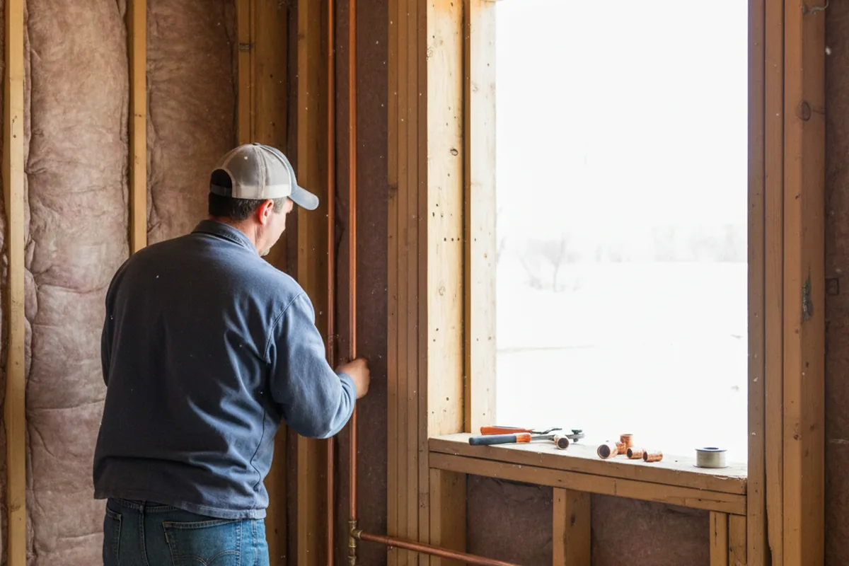 Licensed plumber running new copper supply lines in a Aurora home